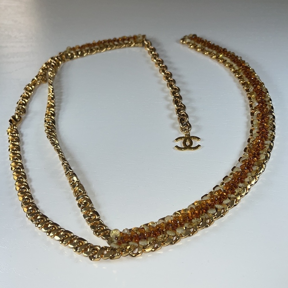 Vintage CHANEL 3-Strand Gold Chain Belt with Stones​​​